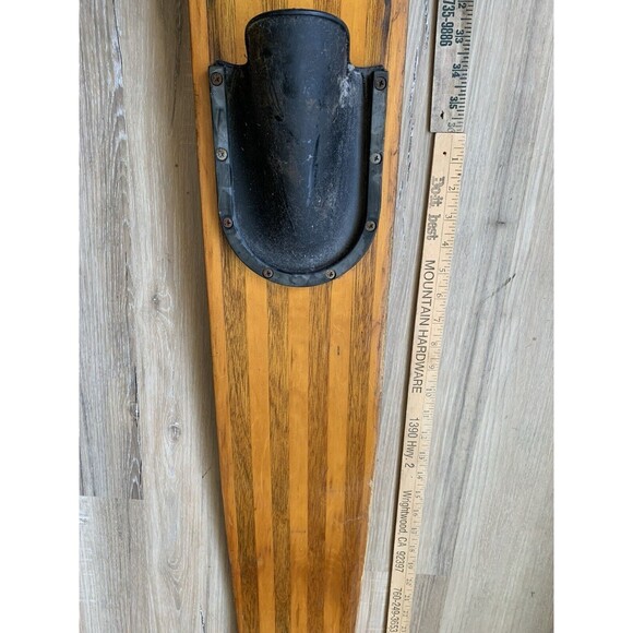 Vintage Solid Wood Water Ski Single Rubber Bindings Unknown Maker EUC - Picture 4 of 14